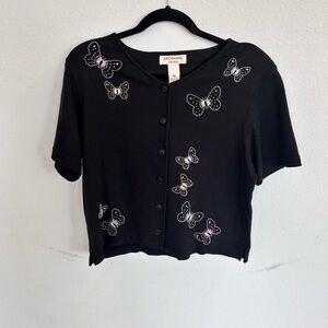 Bechamel Petites Womens Black Top Scooped Neck with Beaded Butterflies 

Size PM